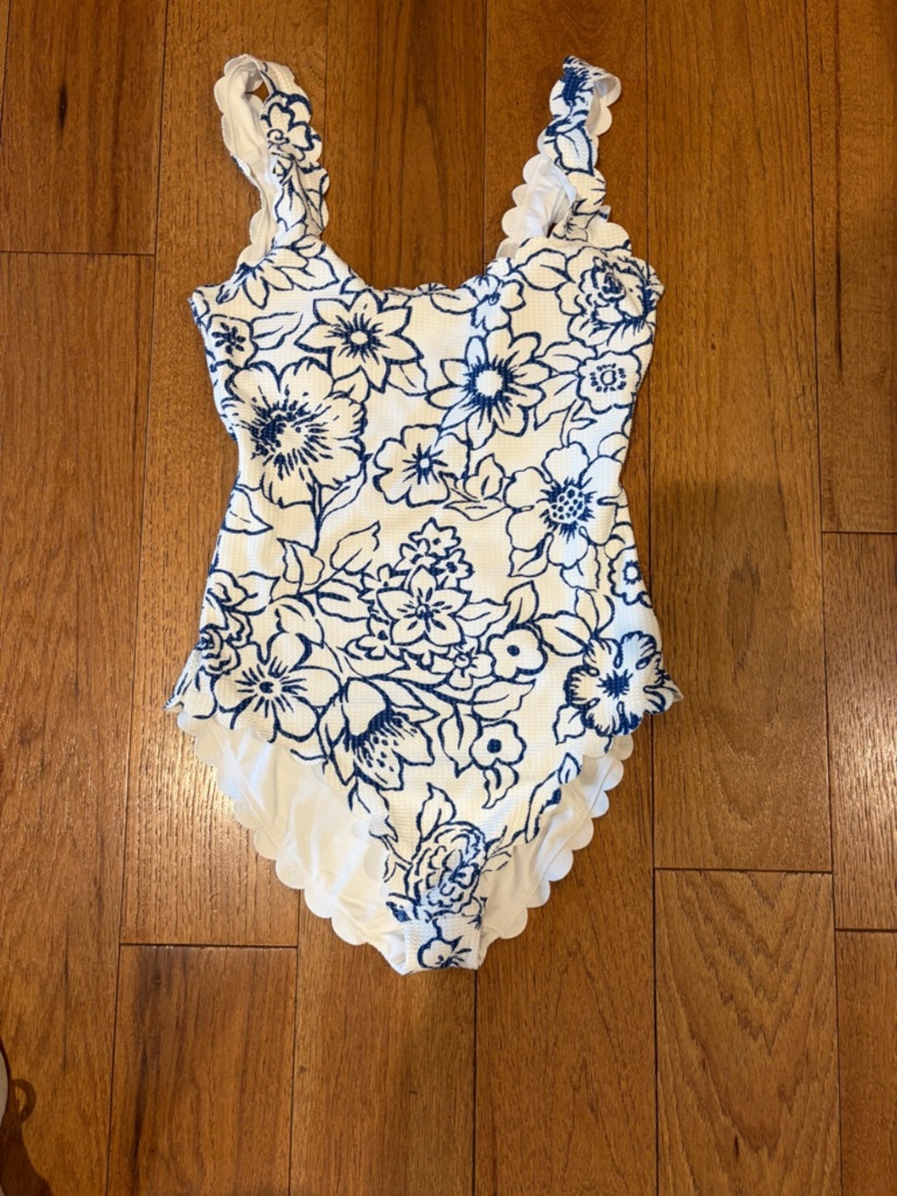 aerie White One-Piece Swimsuit with Scalloped Trim
